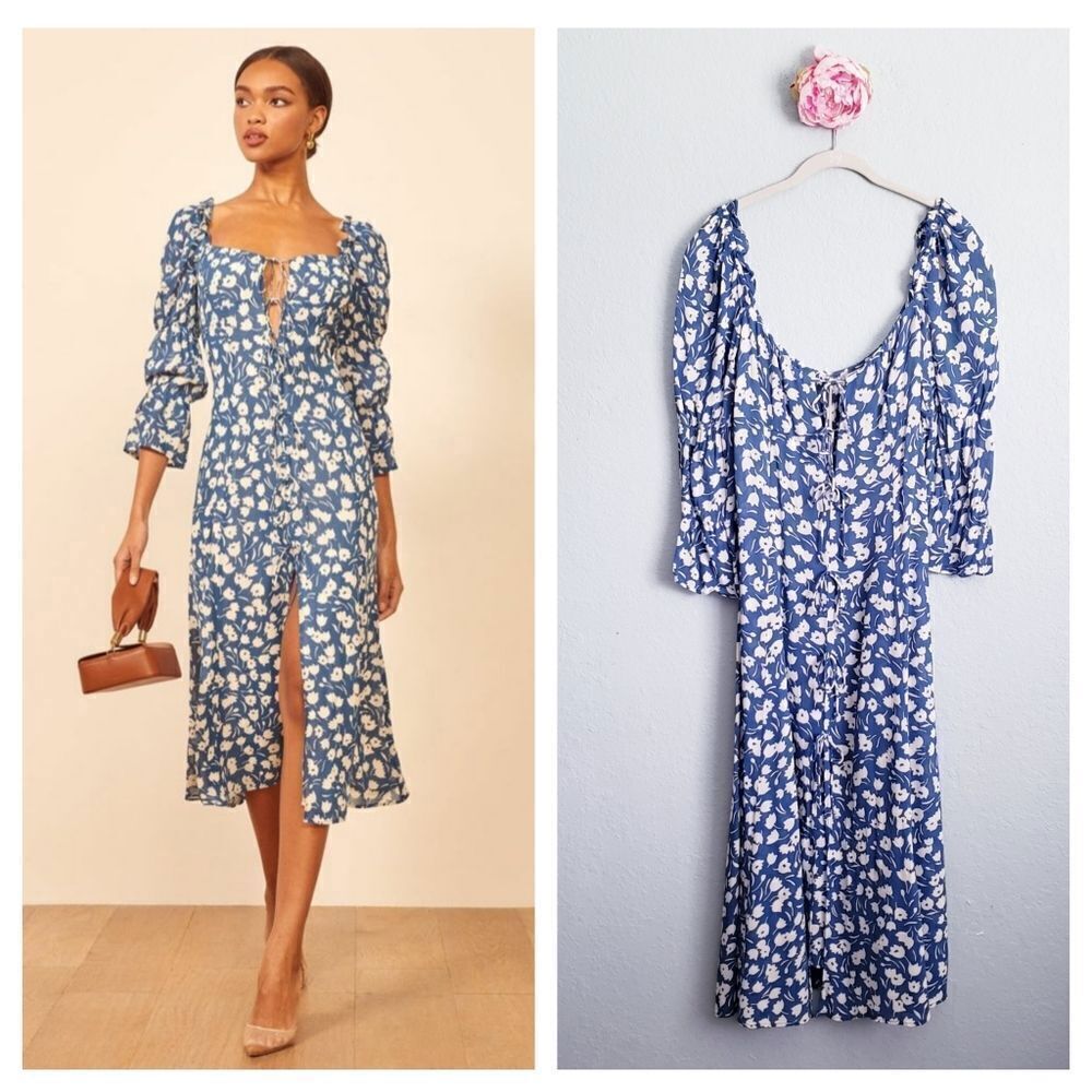 Reformation Blue‎ Floral Roberta Dress
